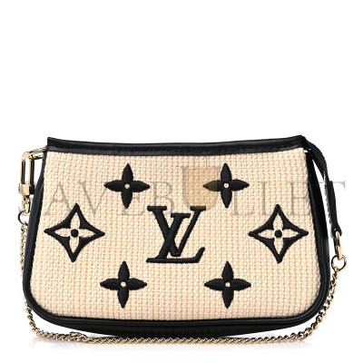 LOUIS VUITTON COTTON MONOGRAM GIANT MINI POCHETTE ACCESSORIES BEIGE BLACK M82472 (15.5*10.5*4cm)